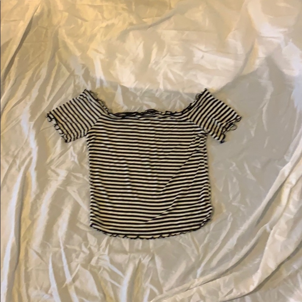 Black and white striped off the shoulder crop top